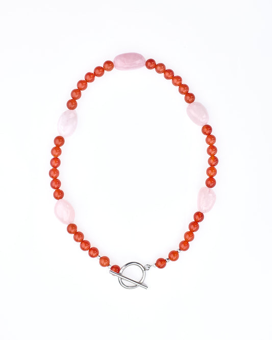 Pink Pebble | Rose Quartz & Red Agate Necklace