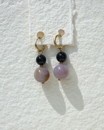 Ball Ball Earrings | One-of-a-Kind Agate Gold Hoops
